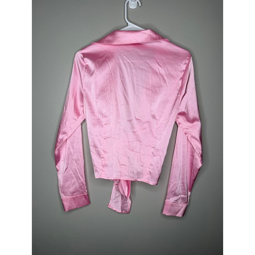 Pink Satin Tie-Front Blouse | Windsor | Y2K Inspired Going Out Top - Picture 6 of 6